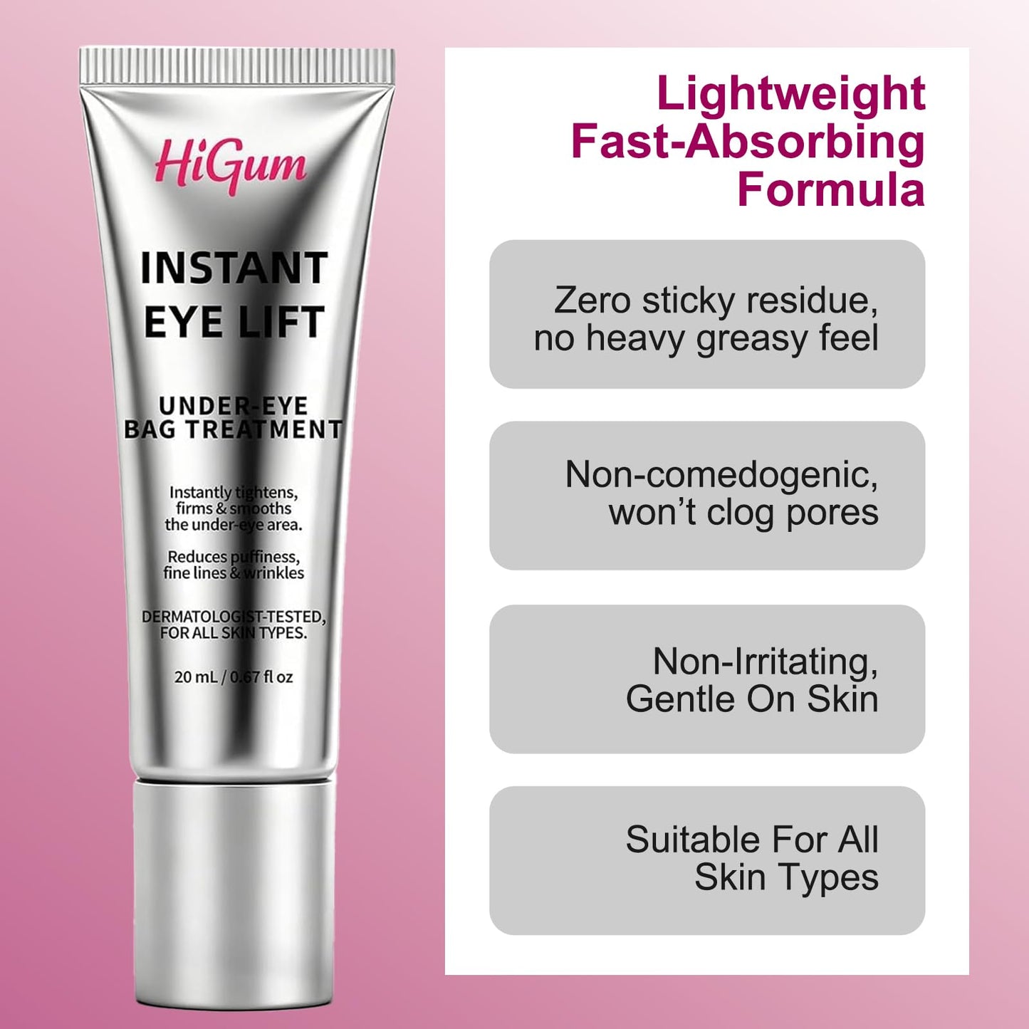 HIGUM Instant Firm Eye Lift & Tighter, Under Eye Treatment for Bags, Wrinkles, Puffiness & Dark Circles, Anti-Aging Under Eye Cream with Precision Application Brush|All Skin Types （7）
