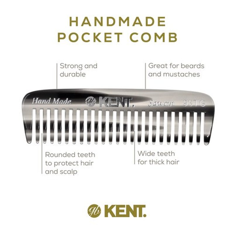 Kent 93TG Mini Beard Comb for Men, Wide Tooth Men's Comb, Mustache Comb and Beard Combs for Facial Hair, Small Pocket Sized Travel Comb, Mini Comb Detangle Comb for Beard Detangling Comb