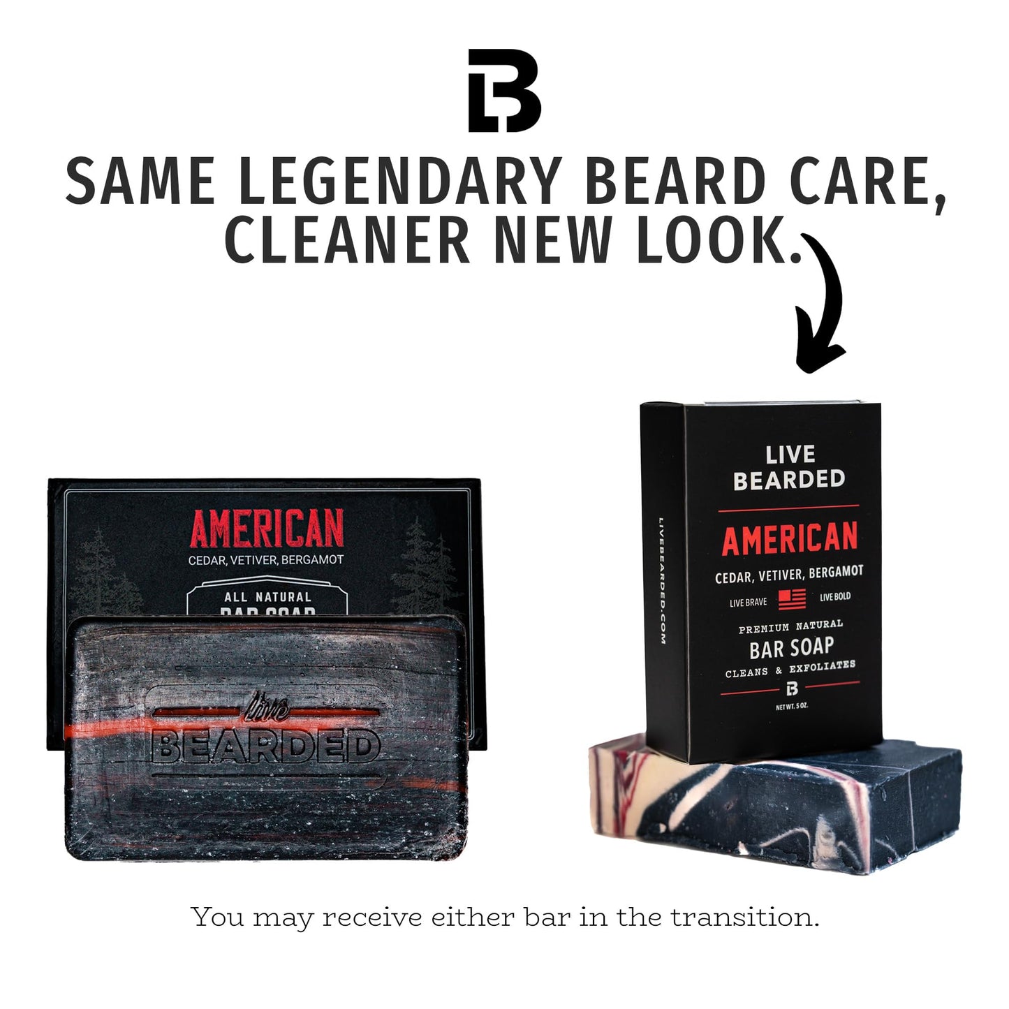 Live Bearded All-Natural Bar Soap for Men, 3-Pack of 5 oz - Made in the USA - Exfoliates and Moisturizes - Charcoal, Pumice, Shea Butter | American Scent - Cedar, Vetiver, Bergamot