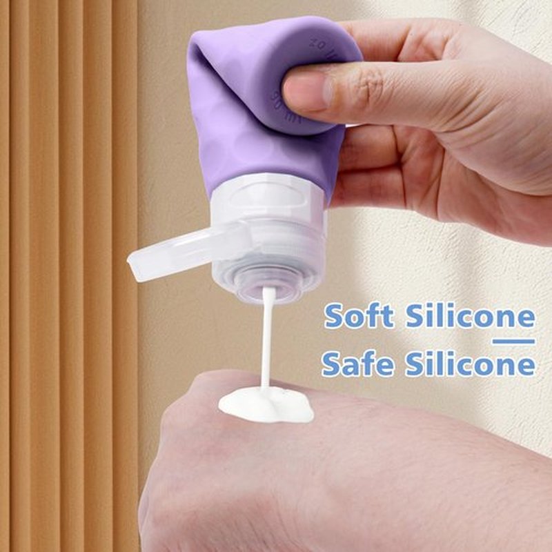 Silevoler Travel Bottles for Toiletries, 4pcs Tsa Approved 3oz Travel Size Containers, BPA Free Leak Proof Premium Silicone Travel Bottles, Refillable Liquid Travel Accessories W/Toiletry Bag(Purple)