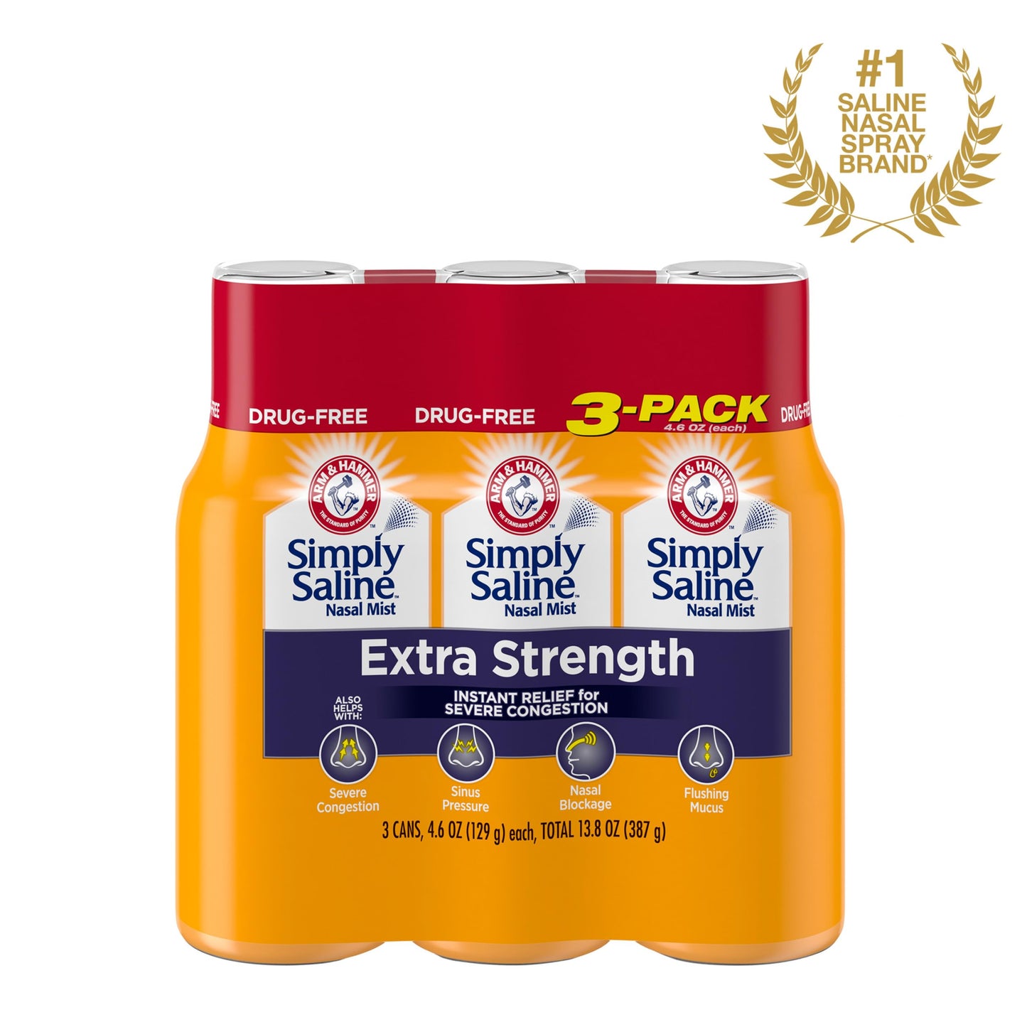 ARM & HAMMER Simply Saline Extra Strength Nasal Mist, 4.6 oz, 3-Pack