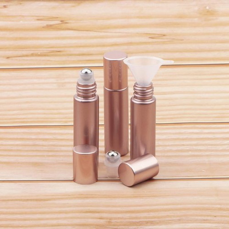 Kesell 14 Pack 10ml Matte rose gold Essential Oil Roller Bottles with Stainless Steel Balls for Perfume Aromatherapy Oils 1 Funnels + 1 Opener