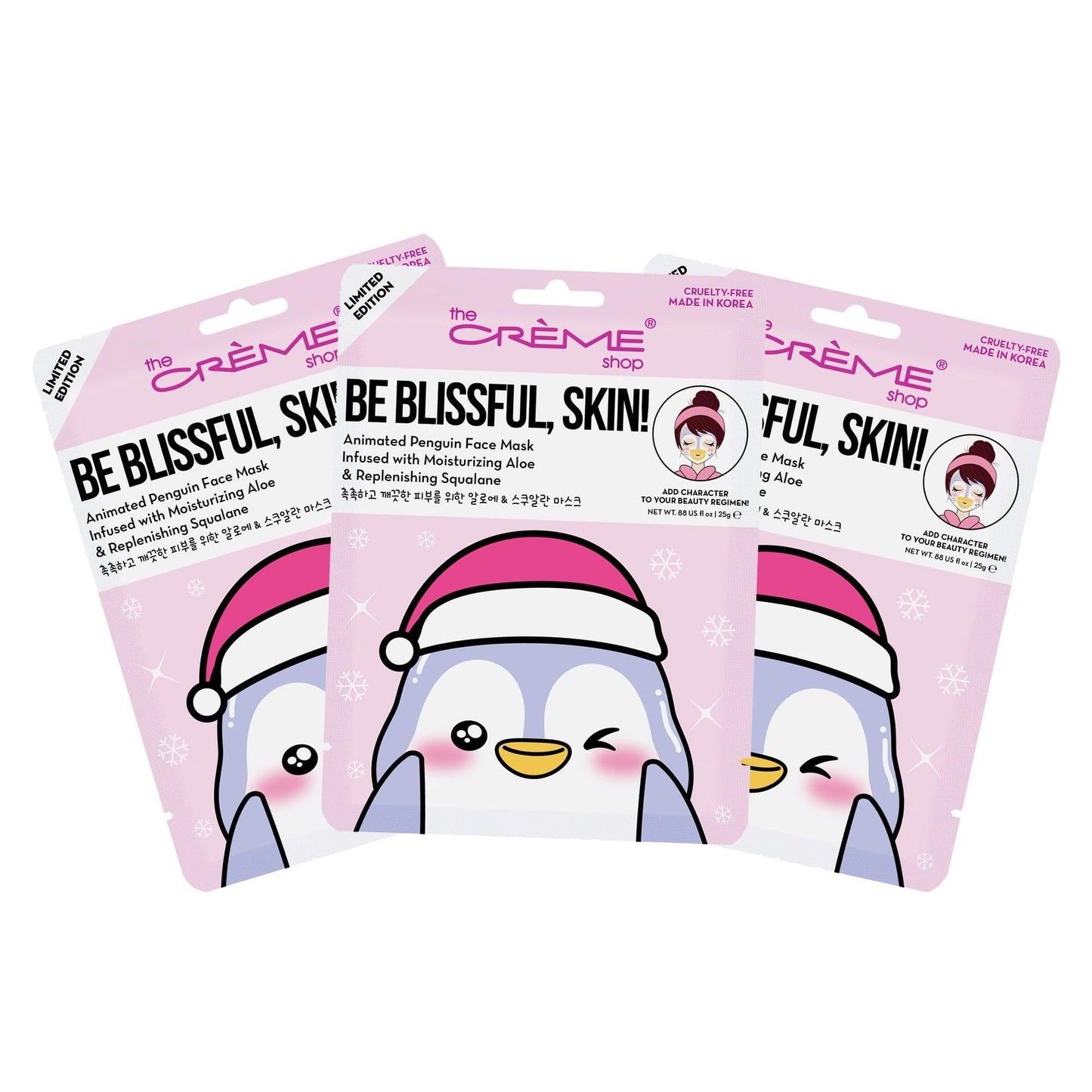 The Crème Shop Be Blissful, Skin! Penguin Holiday Holiday Animated Face Sheet Mask | Korean Sheet Mask | Holiday Gifts for Women | Stocking Stuffers (3 Pack)