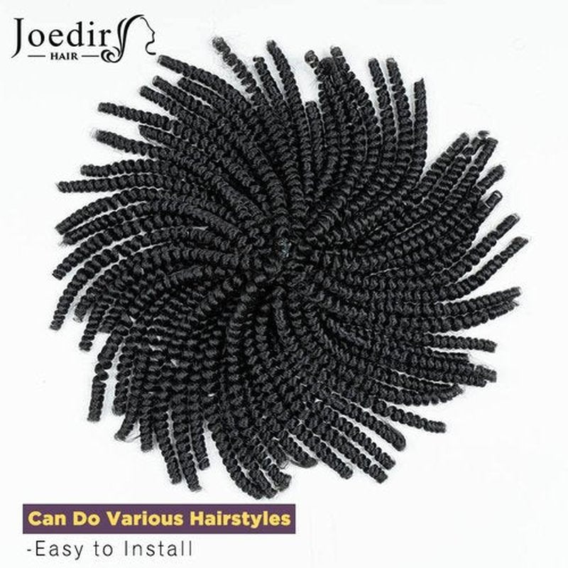 JOEDIR HAIR Spring Twist Crochet Hair 8 Inches 8 Pieces/Pack Black Synthetic Spring Curl for Black Women Brading Hair Extension (Color:1B)