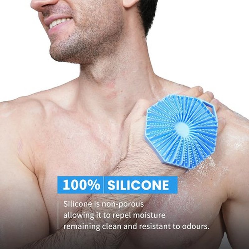 iTokGoK® Silver-Infused 2-in-1 Silicone Body Scrubber, Double-Sided Design Body Brush Silicone Body Scrubber Exfoliating Body Brushes for Sensitive Skin for Showering, Silicone Loofah - Sky Blue