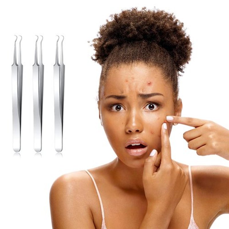 Honoson 3 Pcs Blackhead Tweezer Stainless Steel Pimple Tweezers Extractor Tool for Remove Blackhead Zit Whitehead Pimple Bend Curved Tweezer Skin Blackhead Remover Tools(Silver)