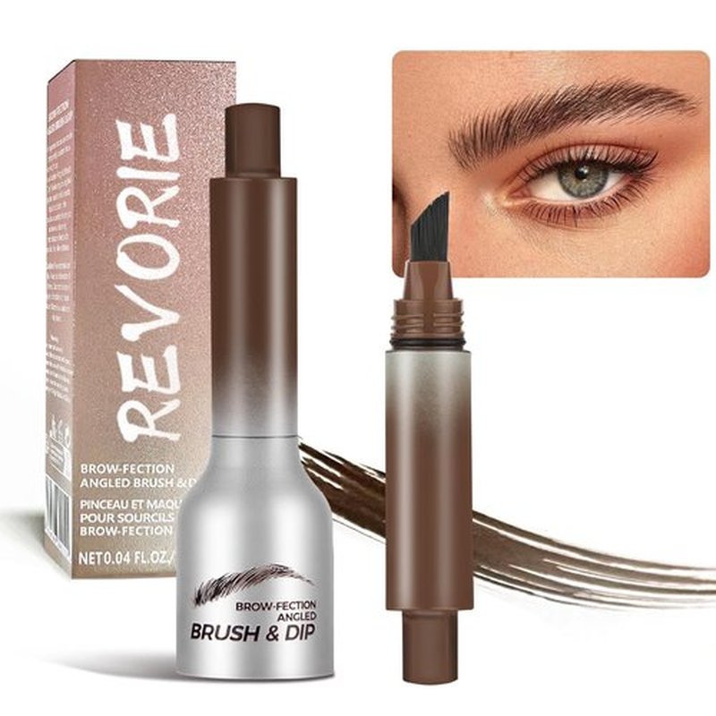 Revorie Brow-fection Angled Brush & Dip Eyebrow Gel, Liquid Eyebrow Brush, Long Lasting Quick Drying, Hair-like eyebrow pencil, Pressed Wild Eyebrow Pen (Dark brown)