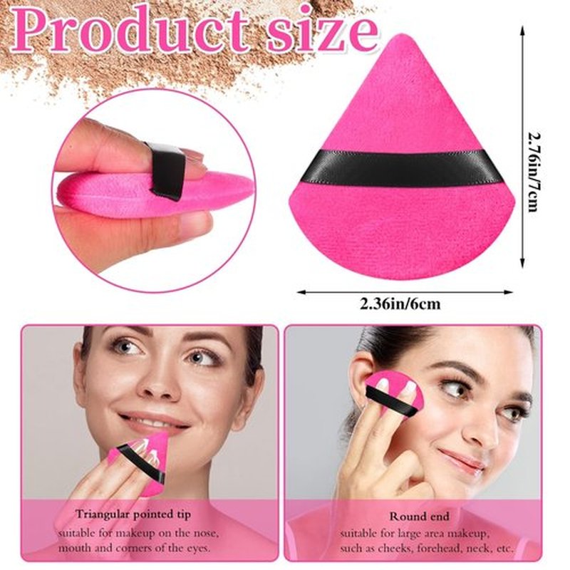Pimoys 6 Pieces Powder Puff Face Soft Triangle Makeup Puff for Loose Powder Setting Powder, Velour Foundation Blender Sponge Beauty Makeup Tools (Black, Rose Red)