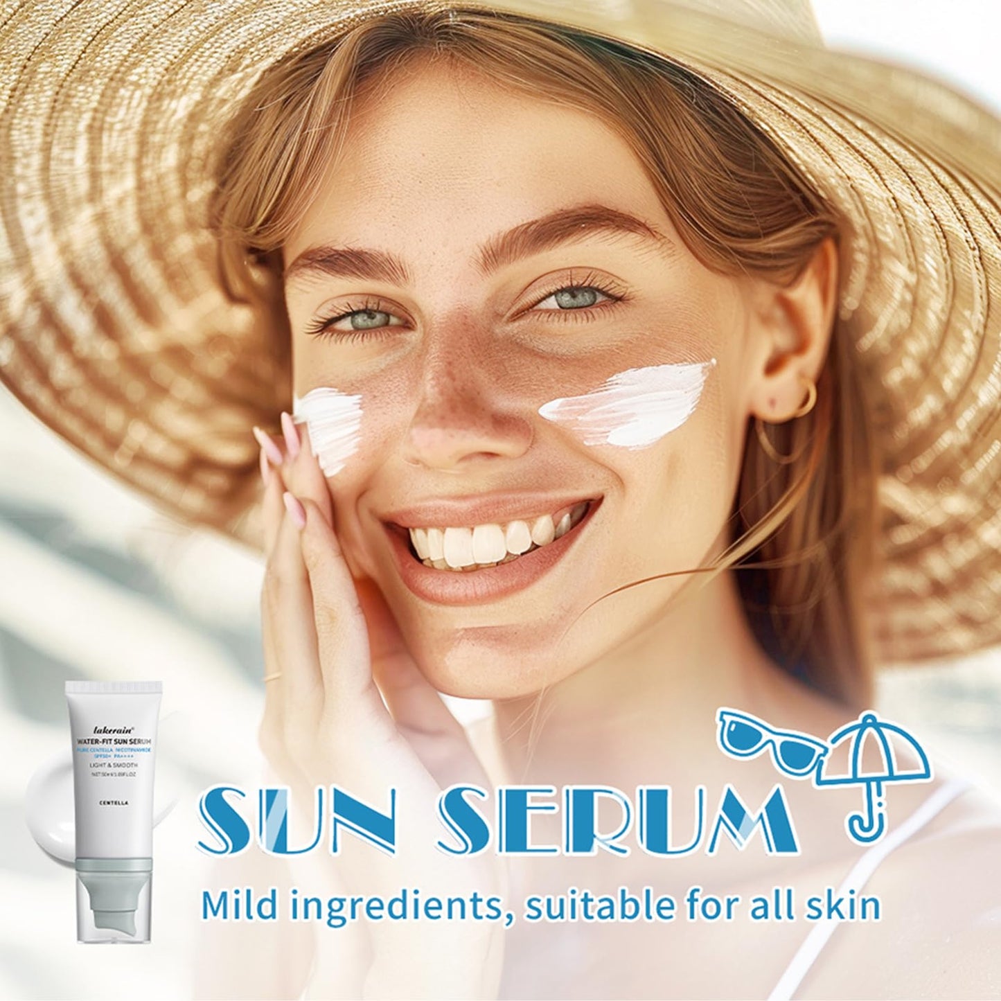 2 Pcs 𝐶𝑒𝑛𝑡𝑒𝑙𝑙á Sunscreen SPF50 PA++++, Hyalu Cica Water-Fit Sun Serum, Cen-tella Madagascar Face Sun Screen Long-Lasting Protection, Matte No White Cast for All Skin Type and UV Defense