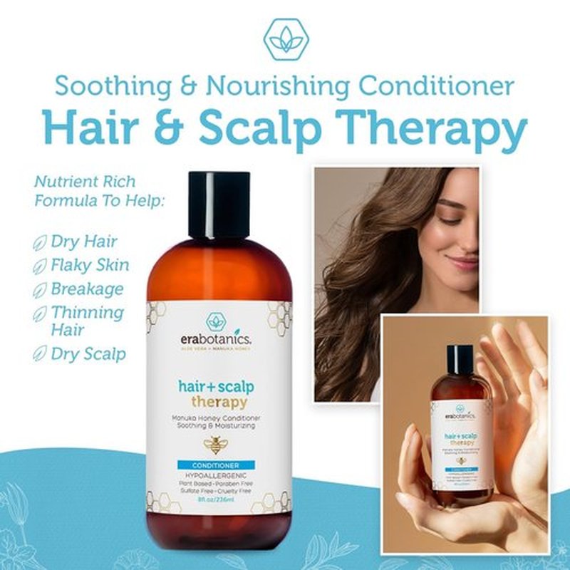 Era Organics Manuka Honey Dry Scalp Conditioner - Soothing and Moisturizing Hair Conditioner for Damaged Dry Hair - Sulfate Free Conditioner for Men and Women - Argan Oil Conditioner for Hair