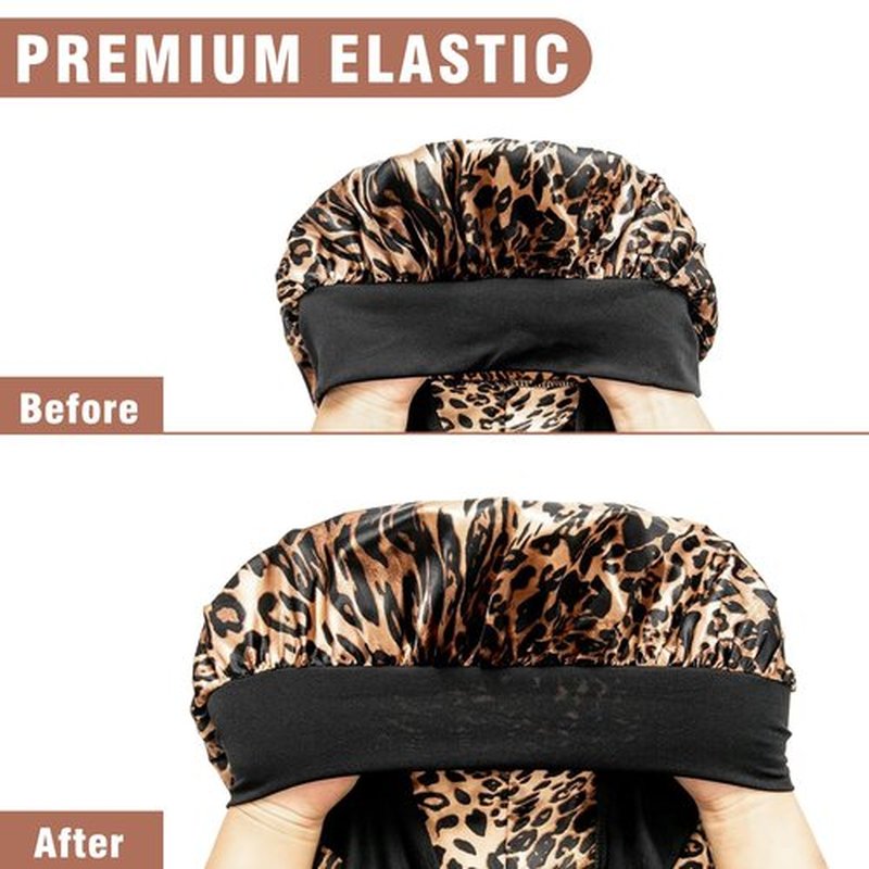 2Pcs Bonnets for Black Women Braid Bonnet, Large Long Bonnet Satin Bonnet for Braids,Black Women Silk Bonnet with Stretchy Tie Band Braid Bonnet for Sleeping Extra Long (Pink & Leopard)