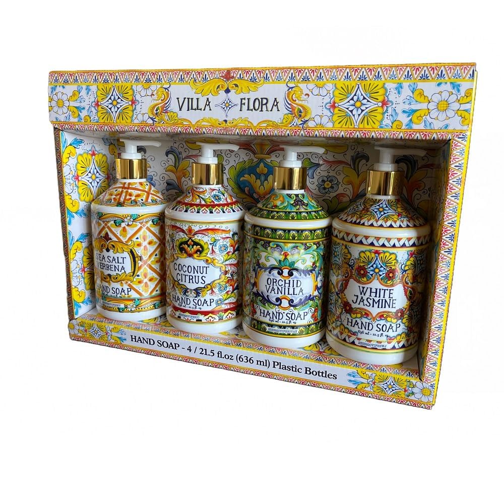 Home and Body Company Hand Soap Villa Flora Collection – 8 Bottles (16 fl oz / 473 ml Each), Essential Oil Infused Scents: Sea Salt Verbena, Coconut Citrus, Orchid Vanilla, White Jasmine