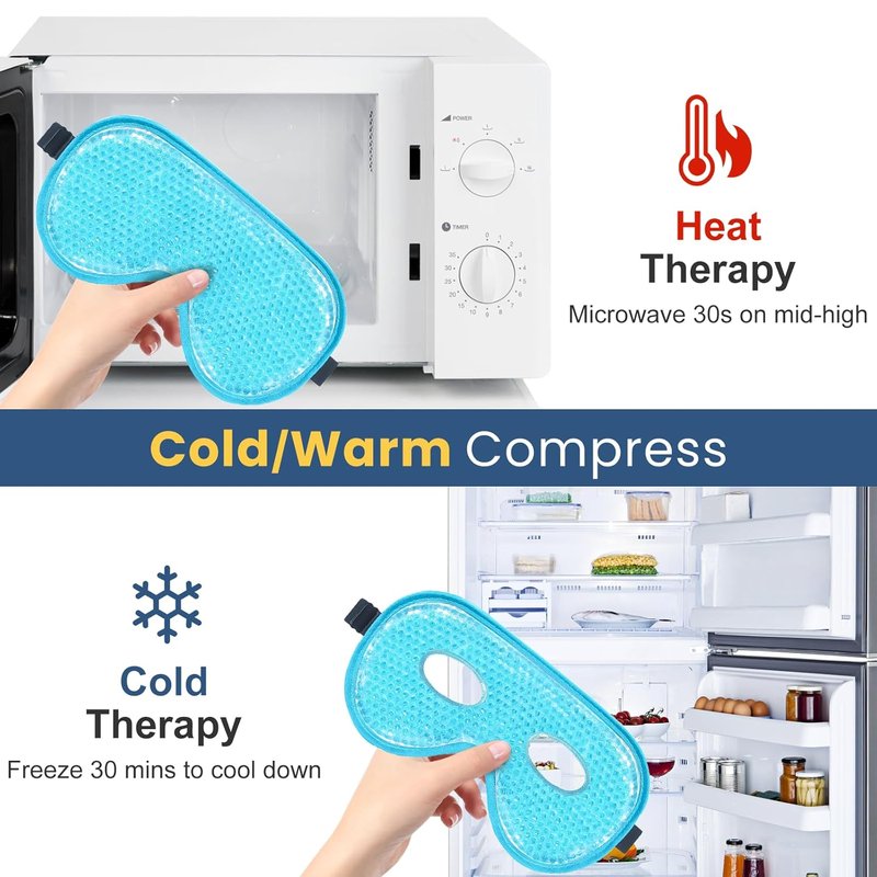 Cooling Eye Mask - 2 Pack XL Jumbo Freezer Gel Masks for Puffy Eyes | Cold & Warm Compress (Blue)