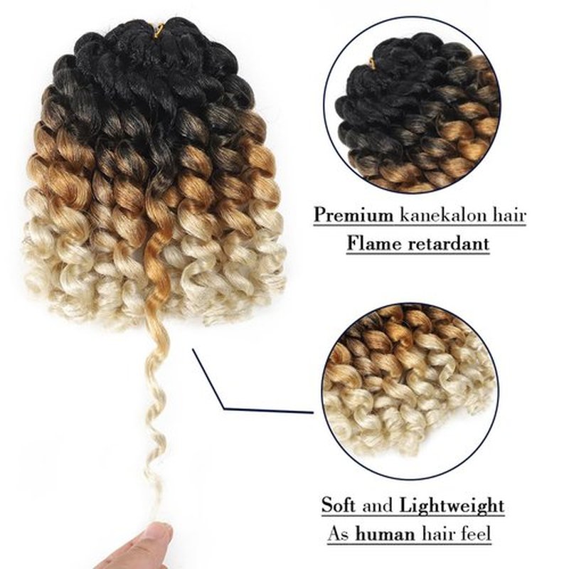 8 Inch Ombre Crochet Ringlet Twist Hair Extension (5PCS, 1B/27/613) - Wand Curl, Jamaican Bounce Colored Braids