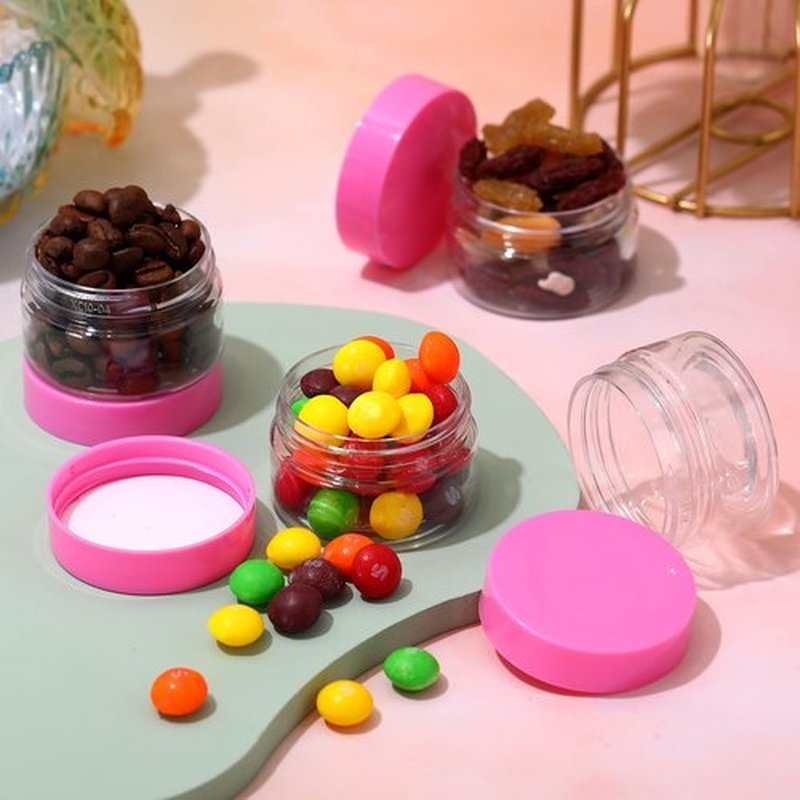 Patelai 4 Pieces Round Clear Wide-mouth Leak Proof Plastic Container Jars with Lids for Travel Storage Makeup Beauty Products Face Creams Oils Salves Ointments DIY Making or Others (Pink,1 Ounce)