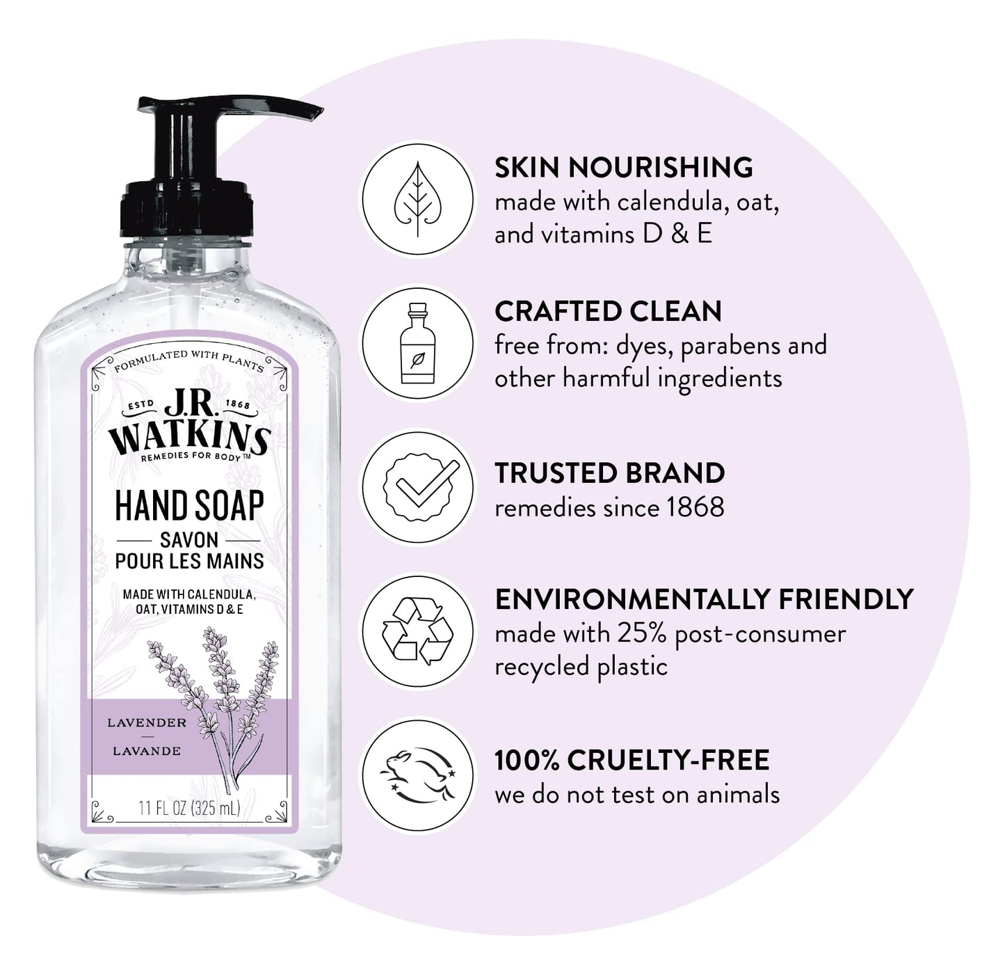J.R. Watkins Moisturizing Gel Hand Soap Dispenser 3 Pack, Lavender 11 fl oz