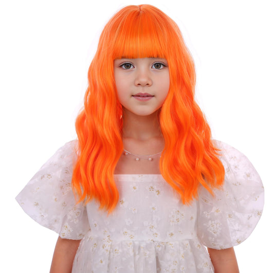 Edivd Child Bright Orange Wig Kids Short Light Orange Wig with Air Bangs Short Orange Wavy Curly Wig for Girls Heat Resistant Synthetic Wig with Wig Cap