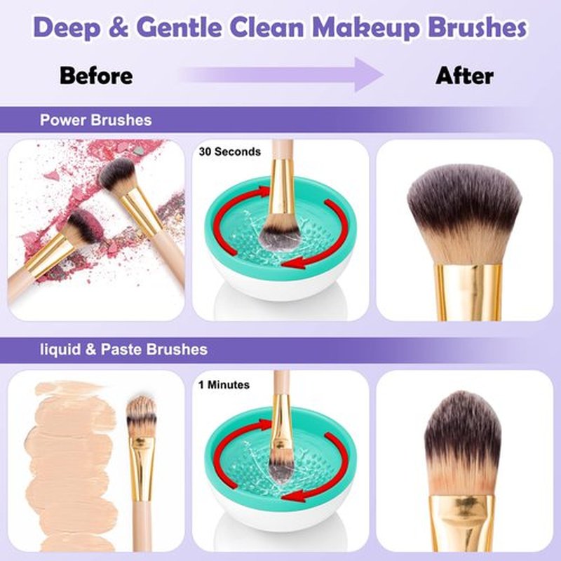 Electric Makeup Brush Cleaner Newest Design, Luxiv Wash Makeup Brush Cleaner Machine Fit for All Size Brushes Automatic Spinner Machine, Makeup Brush Beauty Blender Cleaner (White+grass green)