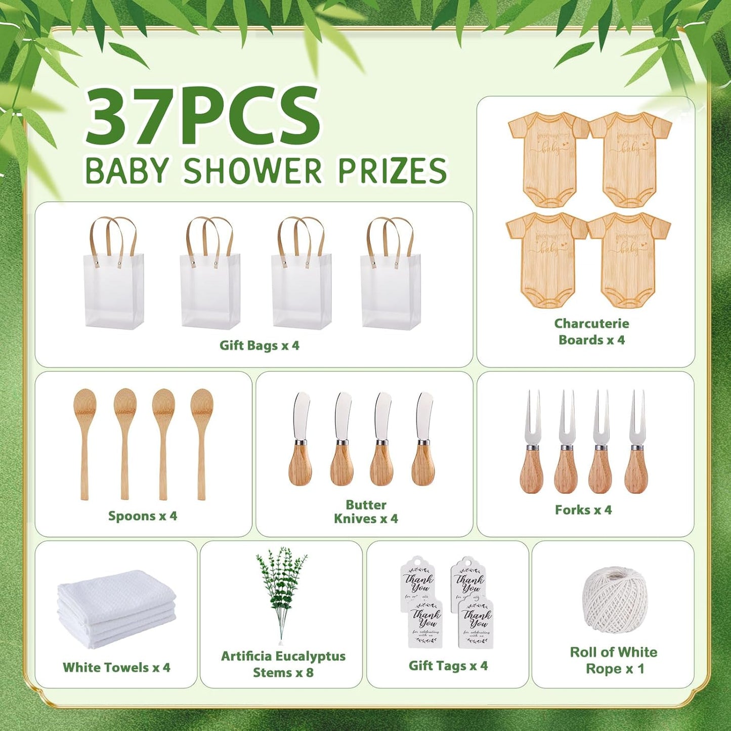 Bodysuit Shaped Cheese Board Set - Baby Shower Game Winner Prizes | Includes Spoons & Gift Bags (4 Sets)