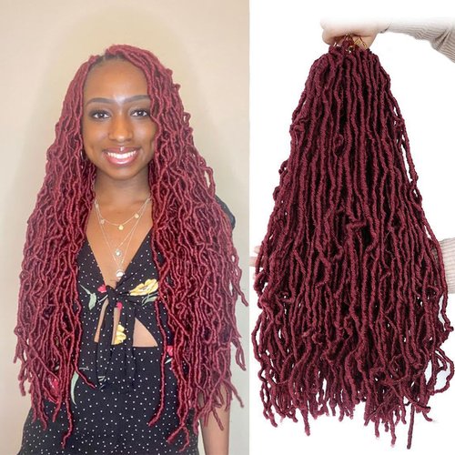 24 inch New Faux Locs Crochet Hair 6 Packs Most Natural Burgundy Soft Lcos Crochet Hair New Crochet Faux Locs Hair Synthetic Crochet Hair for Black Women (24inch,6packs,BUG)
