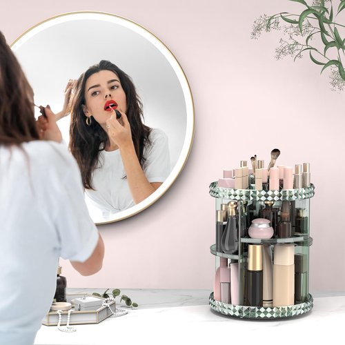 Rosoenvi Rotating Makeup Organizer, 360° Spinning Skincare Organizers, Adjustable Layer Cosmetic Storage Lazy Susan Makeup Organizers for Dresser Bathroom, Medium, Green