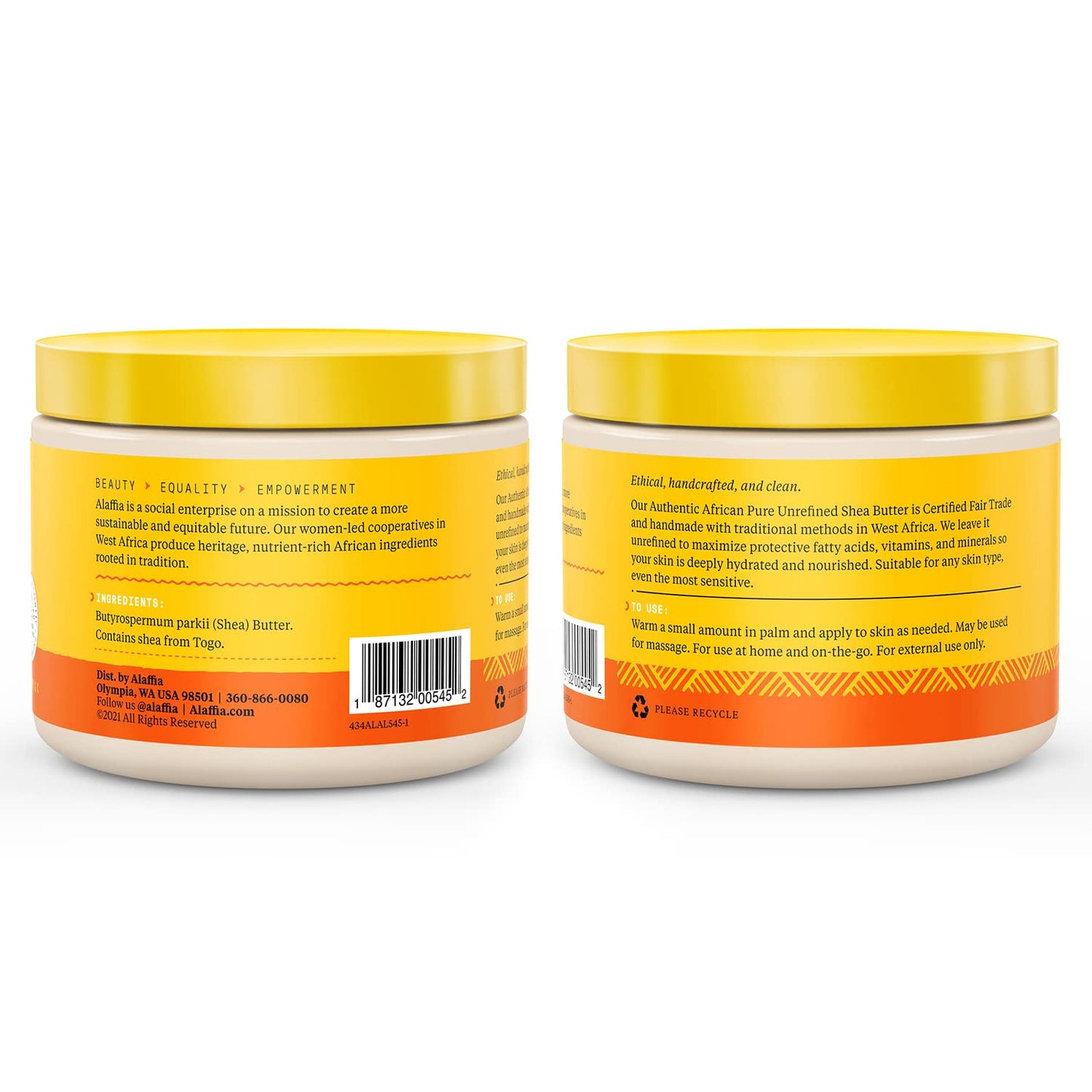 Alaffia EveryDay Shea Authentic Shea Butter, All Skin Types, Help Moisturize and Soften Skin with Shea Butter, Unscented, (2 Pack-11 Fl Oz Ea)