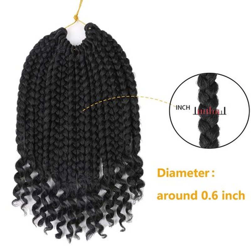 10 Inch Bob Box Braid Crochet Hair with Curly Ends 6 Packs Synthetic Hair Crochet Braid Hair for Black Women (2#, 10 Inch)
