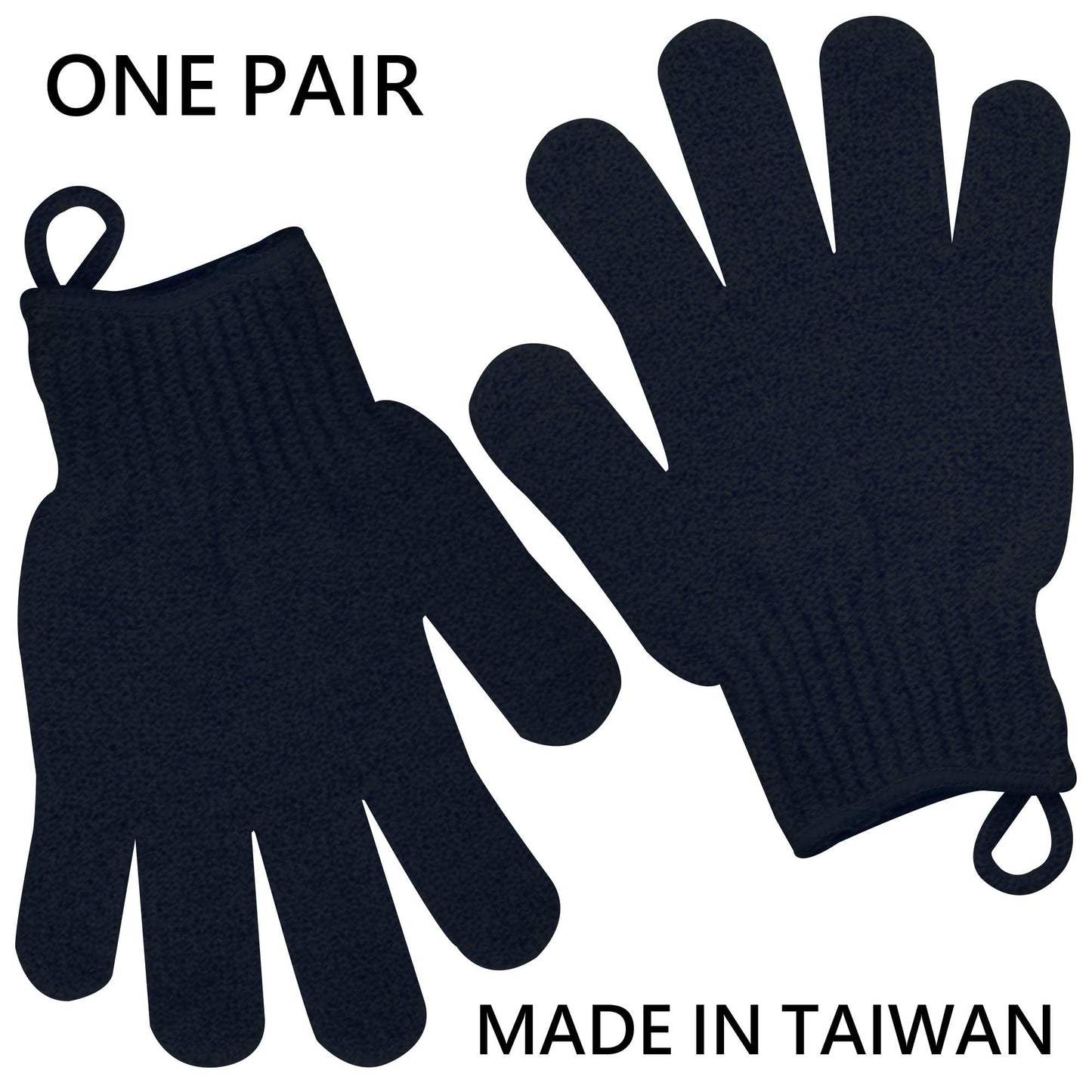 Meiyante Heavy Exfoliating Shower Gloves with Hanging Loop, Black