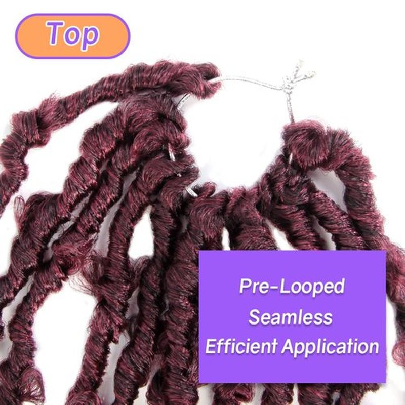 Crochet Butterfly Locs with Curly Ends 14 Inch, Boho Distressed Butterfly Locs Crochet Hair, Ombre Burgundy Bohemian Goddess Faux Butterfly Braids with Curly Ends (6 Packs, T118#)