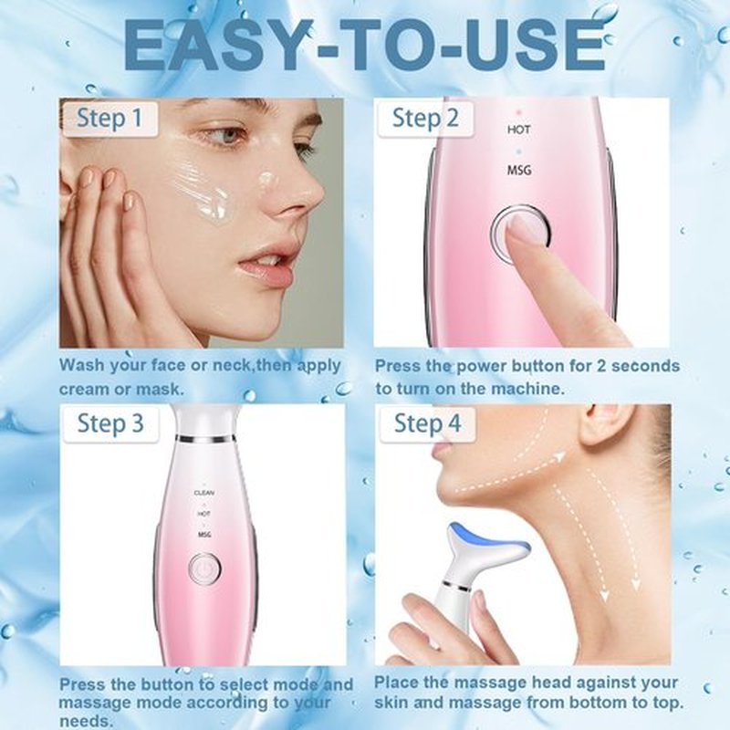 Facial and Neck Beauty Massager,7 Color Face and Neck Beauty Device with 3 Massage Modes,at Home Face Culpting Tool for Skin Care(Pink)
