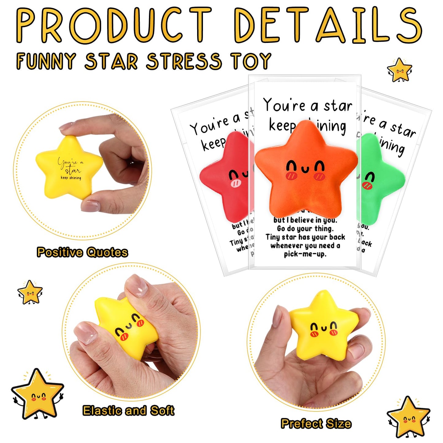 Libima Inspirational Employee Appreciation Gifts You're a Star Stress Balls Bulk for Adults,Positive Gift Teacher Party Favor Emotional Funny Ball with Cards(30 Pcs)
