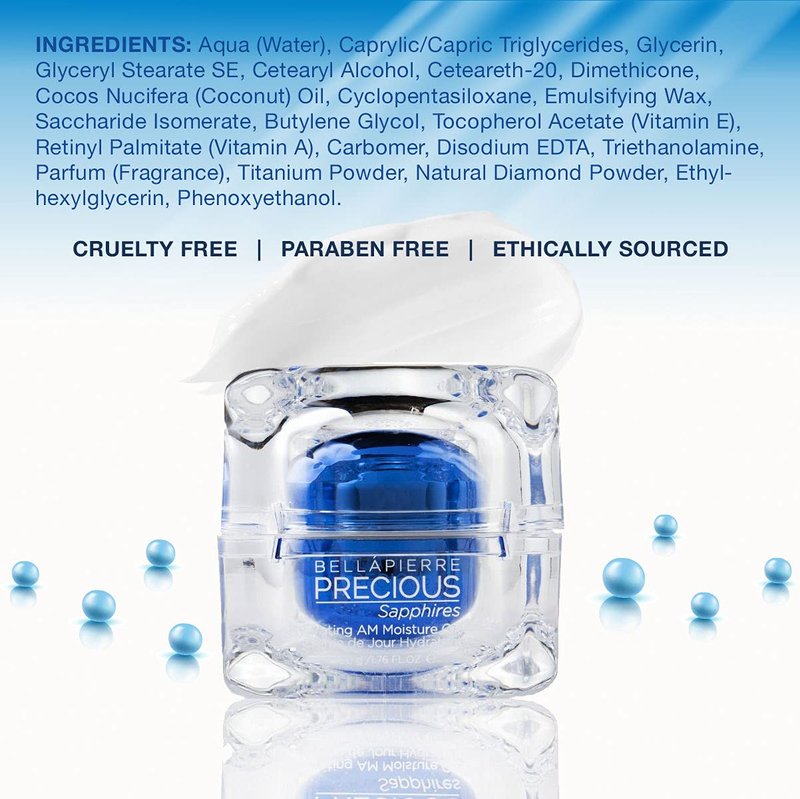 Bellapierre Precious Sapphires Hydrating AM Moisture Cream - Daily Facial Moisturizer with Coconut Oil & Vitamin E | 1.76oz