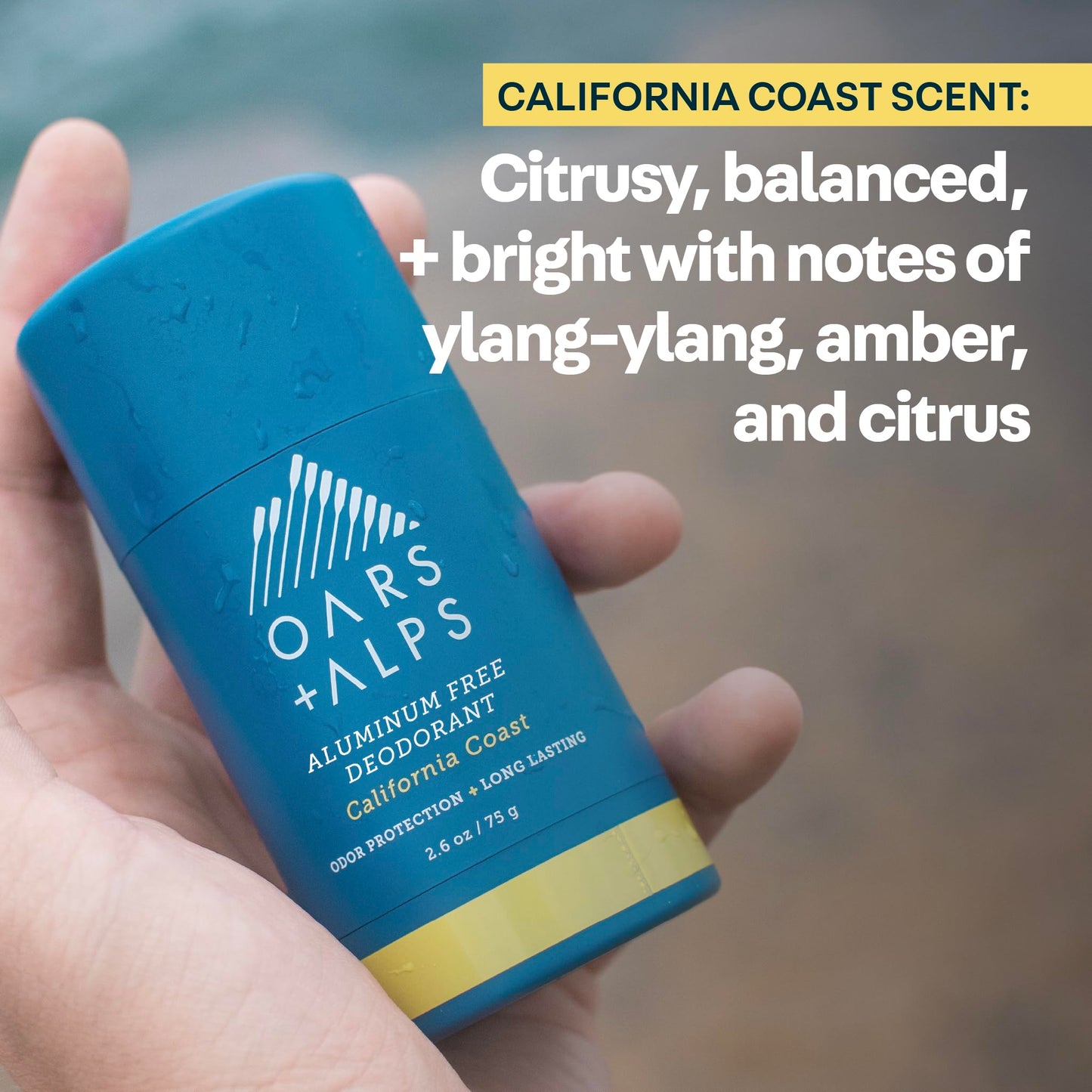 Oars + Alps Aluminum Free Deodorant for Men | Long Lasting Odor Protection, Clear & Free of White Residue, Anti-Chafing Smooth Glide, Dermatologist Tested, California Coast, 1pk, 2.6oz