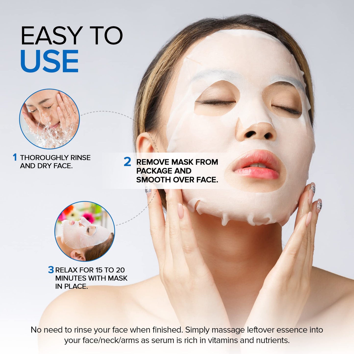 Azure Cosmetics Hyaluronic Acid & Retinol Face Mask - Dermatologist Tested - Rejuvenating & Hydrating Sheet Mask - Reduce Fine Lines & Wrinkles, Smooths & Repairs - Korean Skin Care - Pack of 5