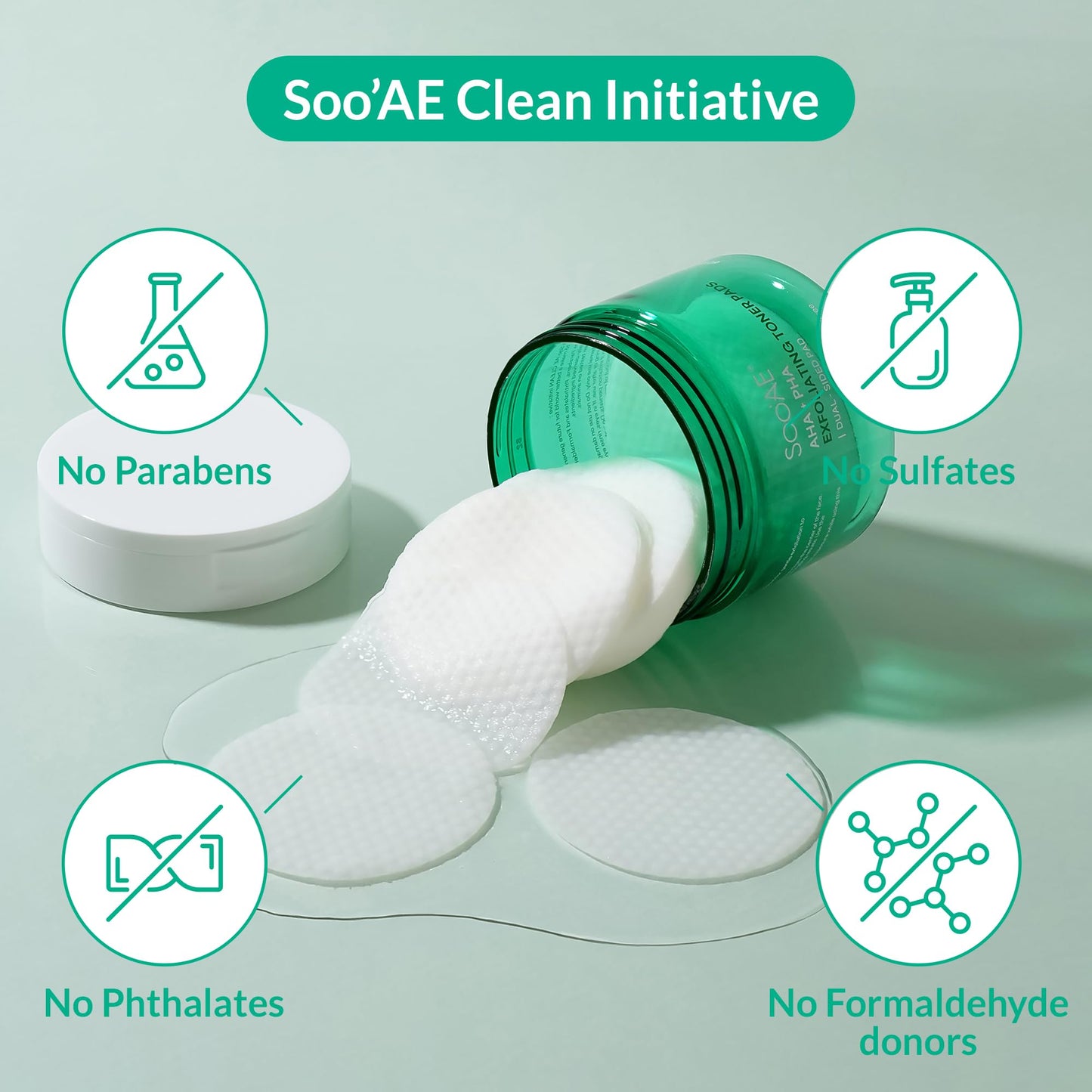 Soo'AE AHA + PHA Exfoliating Toner Pads, 60 Dual-Sided Pads I Smooth Skin Texture Care for Porcelain-Like Skin, Cruelty-Free, Korean Skincare