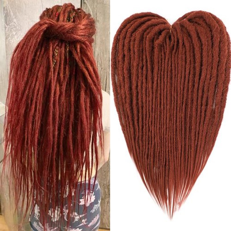 Aguacor Straight Dreadlocks Synthetic Double Ended Dreadlock Extensions 24inches 5 Strands Width 1.2cm Soft Red Brown DE Dreadlock Extensions for Women (5 Strands, 350#)