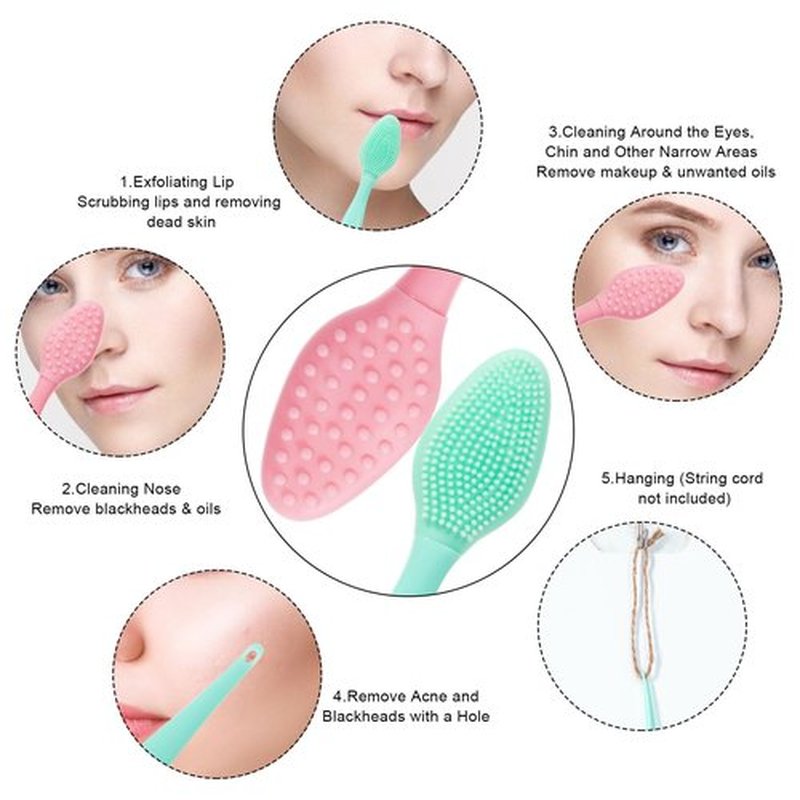 Silicone Face Scrubber Double Side, Beomeen Handheld Facial Cleansing Brush 2 in 1 Face Cleanser Brush for Deep Cleansing and Exfoliating, Blackhead Makeup Removal 2 Pcs