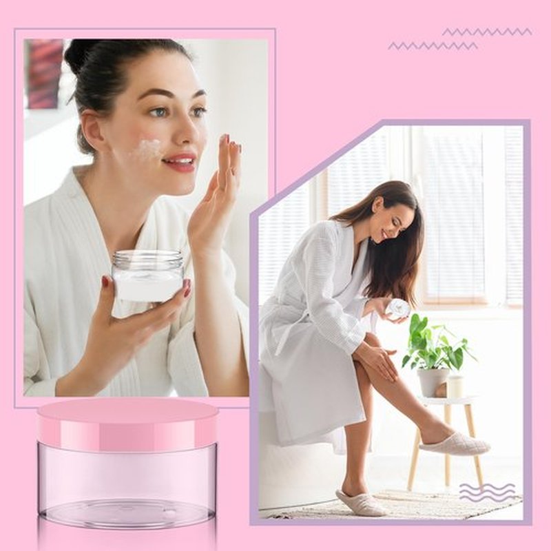 Dandat 24 Pcs Plastic Jars with Lid and Label PET Cosmetic Containers Leak Proof Empty Cosmetic Jars Refillable Storage Travel Jars for Lotion Cream Gel Powder Ointment(Clear with Pink Lid,8 oz)