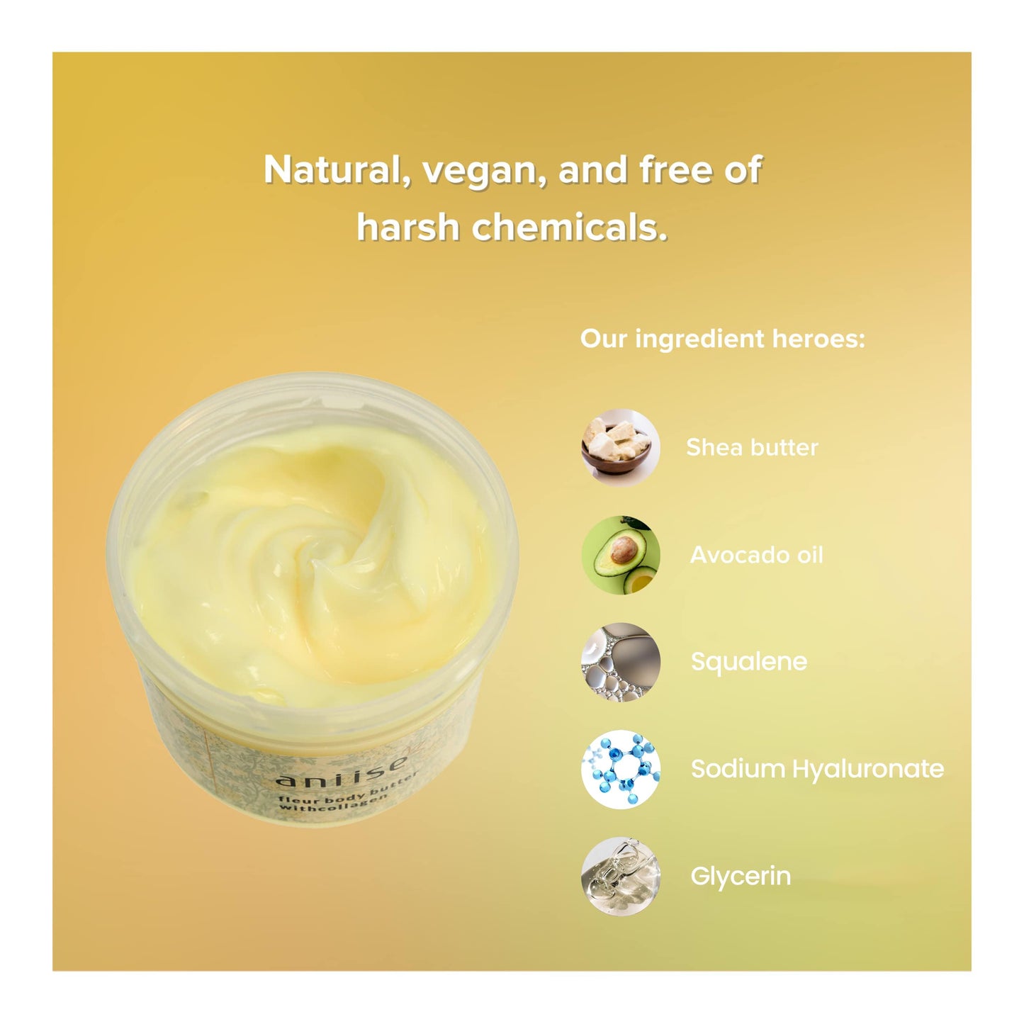 Aniise Moisturizing Body Butter Cream with Collagen – Deep Hydration & Nourishing Skincare. Fast absorbing – Shea Butter, Avocado, Coconut Oil, Vitamin E & Pomegranate – Fleur Scent – 7 oz