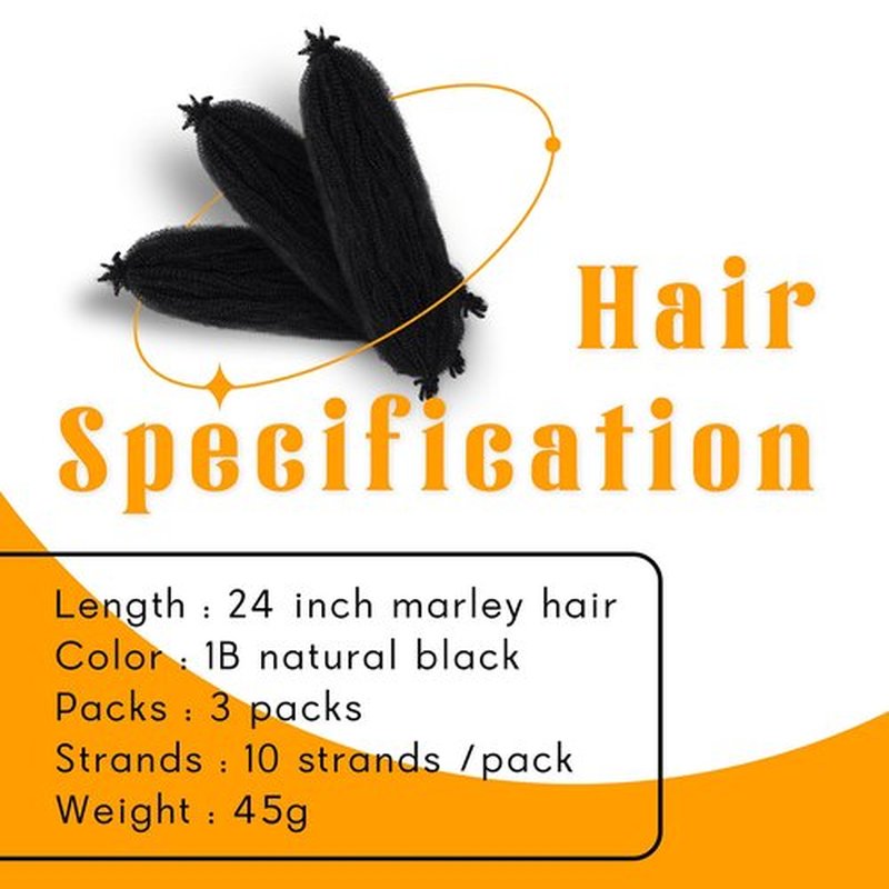 Springy Afro Twist Hair 24 Inch Black 3 Packs Marley Hair Pre Fluffed Spring Twist Hair Twisted Up Cuban Twist Hair Pre separated Kinky Twist Braiding Hair For Women (24Inch,1B)