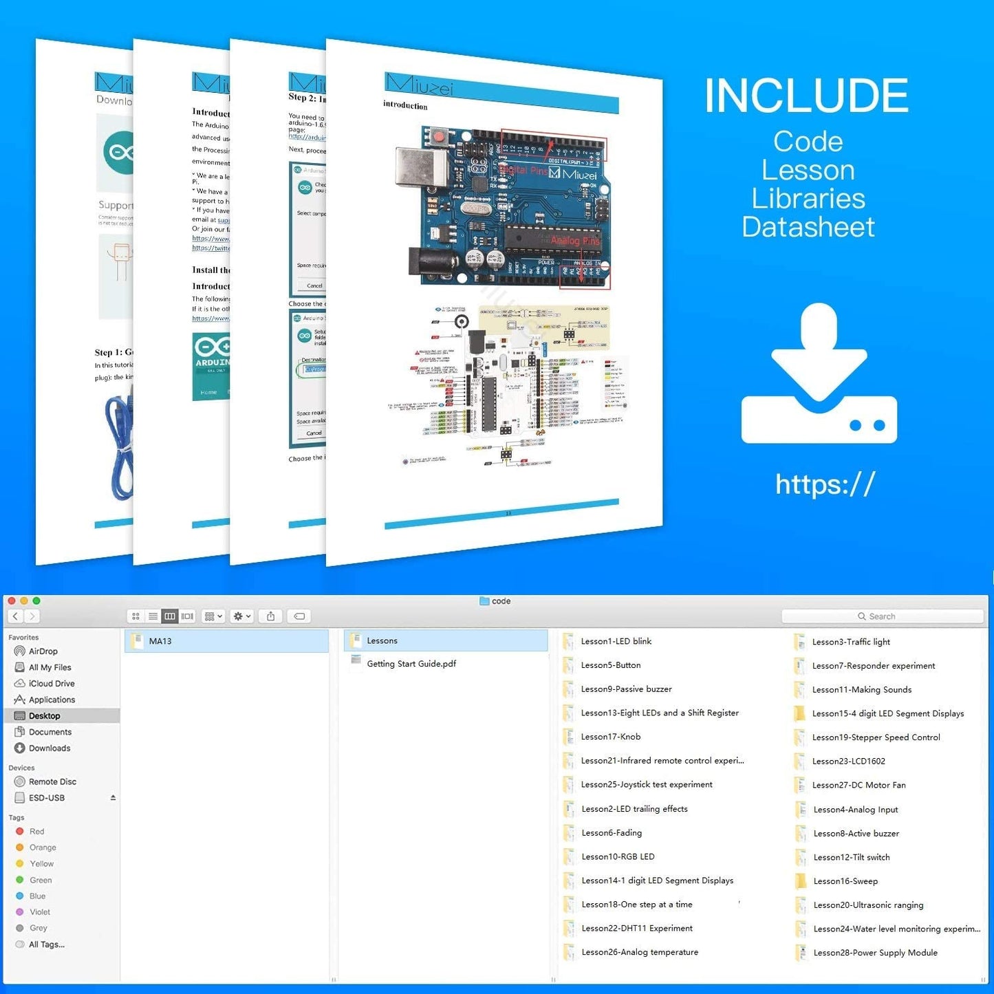 Miuzei Starter Kit Compatible with Arduino Projects with Microcontroller, LCD1602 Module, Breadboard, Power Supply, Servo, Sensors, Jumper Wires, LEDs, Detailed Tutorial MA13