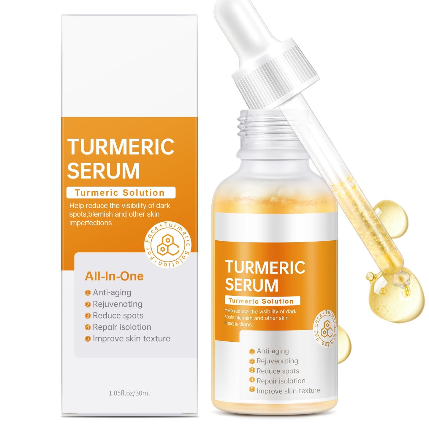 Turmeric Serum for Face, 30 ML/ 1 PCS Anti Aging Turmeric Facial Serum, Turmeric Oil, Moisturizes & Firms Skin, Reduces Wrinkles & Fine Lines, Skin Care Essence for Dryness, Hydrates Face