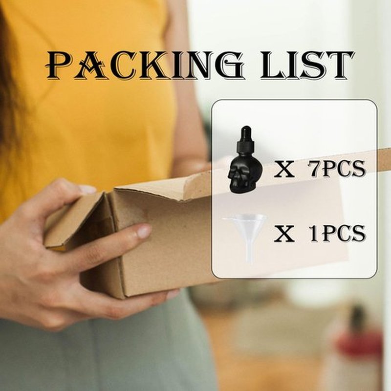 MINELEVEN 7 pcs Set 10ml Mini Skull Glass Dropper Bottle Leakproof Essential Oils Bottle for Storage and Travel (7pcs black skull bottle)
