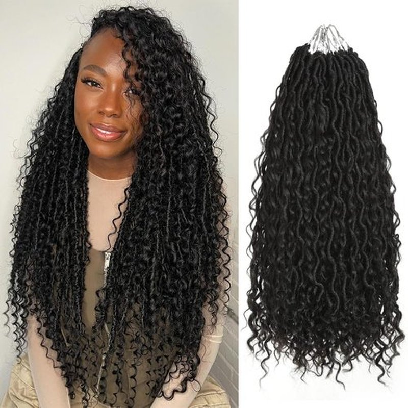 Goddess Locs Crochet Hair 18 Inch 8 Packs Faux Locs Crochet Hair Pre Looped for Women Boho Crochet Locs with Curly Ends Soft River Locs 1B#