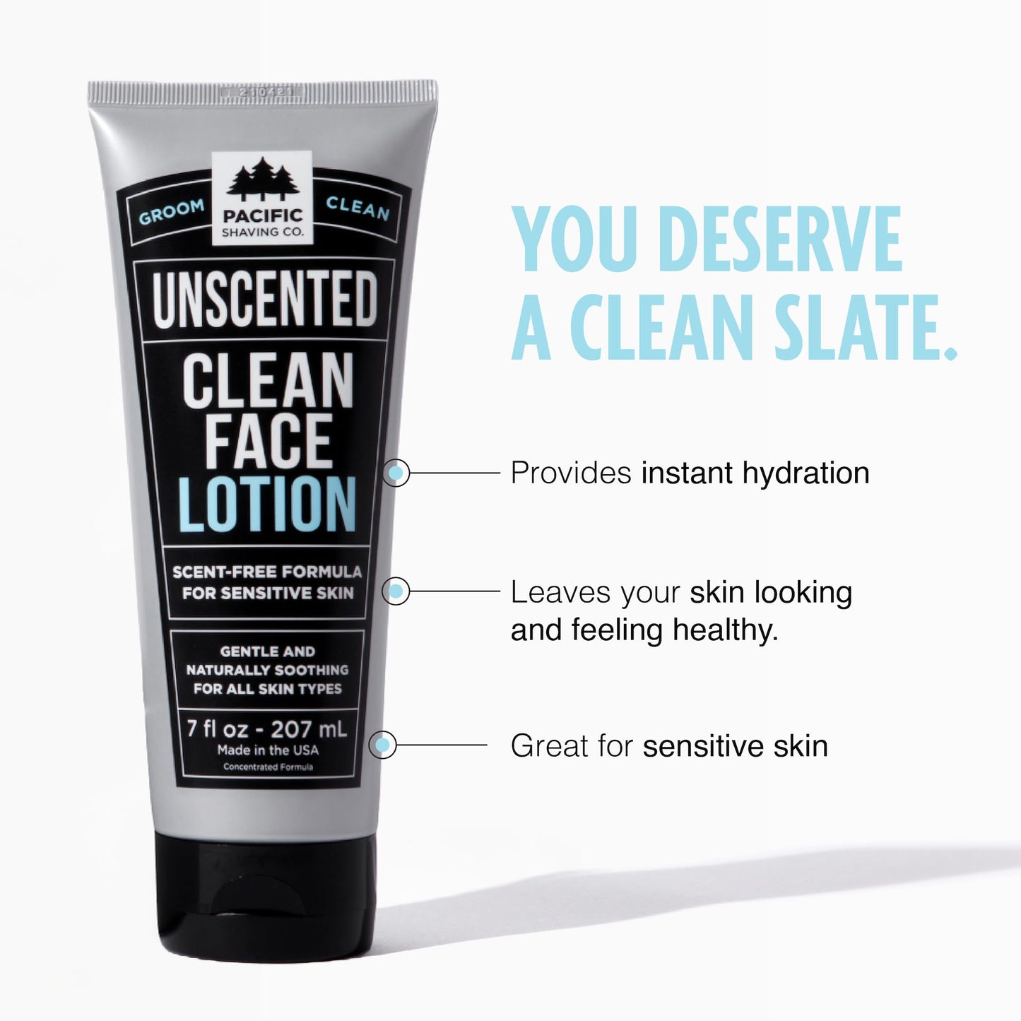 Pacific Shaving Company Clean Face Lotion - Hydrating Face Moisturizer with Avocado & Jojoba Oil - Fragrance-Free Skin Care Products for Men - Lightweight & Safe for Sensitive Skin (7 Oz)