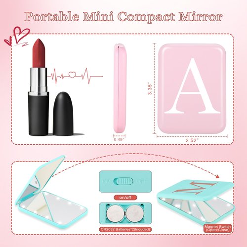 STINI Birthday Gifts for Women - Mom Birthday Gifts, Birthday Decorations, Sister Birthday Gifts, Happy Birthday, Compact Pink Lighted Makeup Mirror Initial S