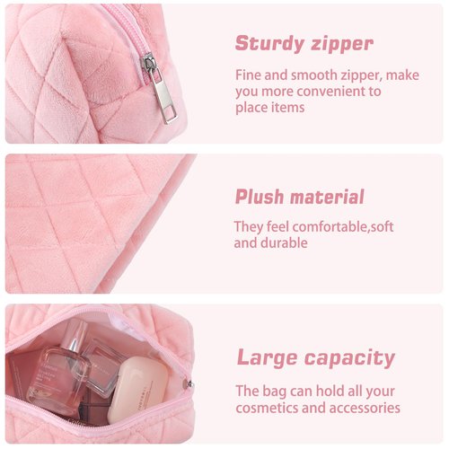 ZLFSRQ 2Pcs Makeup Bag for Women Travel Medium Pink White Cosmetic Bag Set Cute Argyle Preppy Makeup Pouch Purse Zippered Toiletry Bag Organizer Cute Y2K Trendy Aesthetic Makeup Brushes Storage Bag