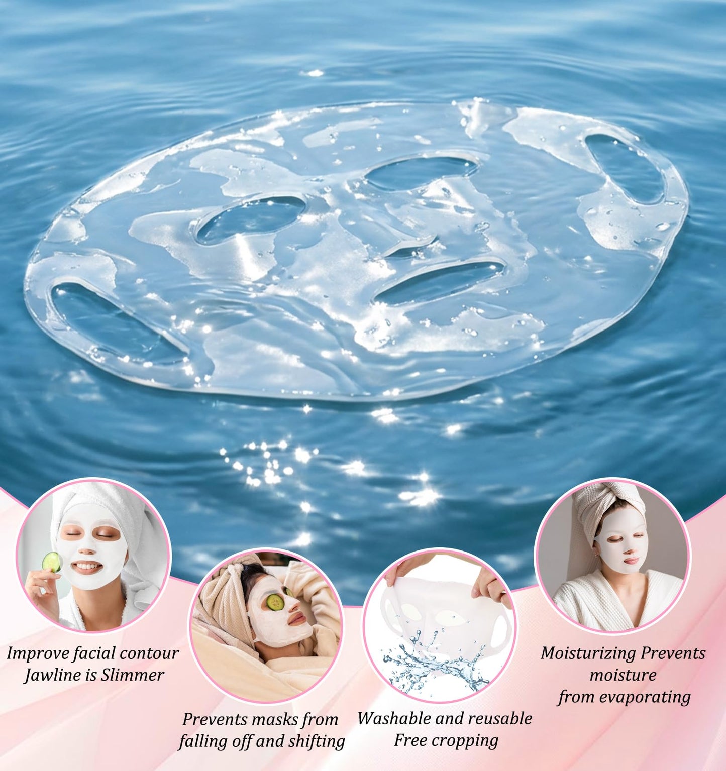 ValueBargain 3Pcs Silicone Facemask Holder Reusable, Silicone Face Mask Holder Firming Facemask Holders for Sheet Masks, Wet Locking Avoid Evaporation Skincare Beauty Tool Pink Gold White