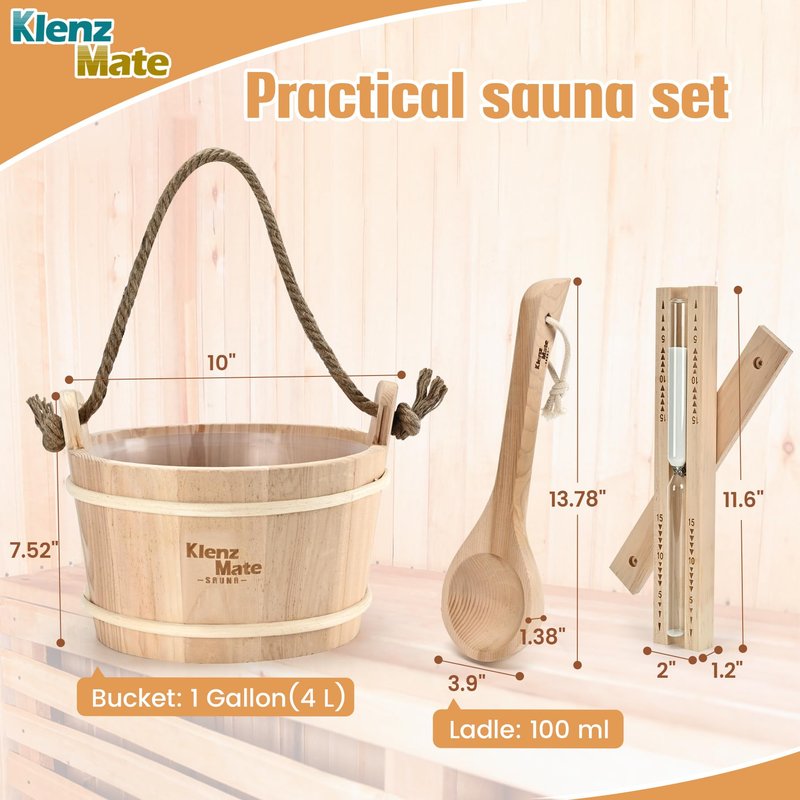 6 Pcs Sauna Accessories Kit, Wooden Sauna Bucket and Ladle Set, Handmade