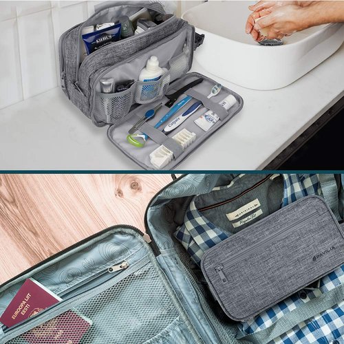 PAVILIA Toiletry Bag for Men, Travel Toiletries Bag | Water-resistant Dopp Kit, Shaving Pouch Organizer for Accessories, Cosmetic, Hygiene, Grooming Essentials (Heather Grey)